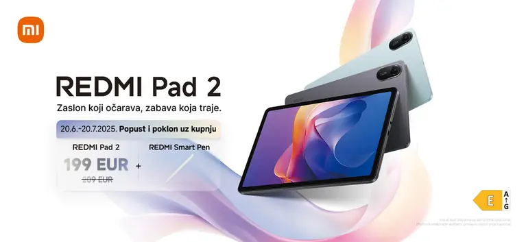 Tablet Redmi pad 2 s desne strane s olovkom koja dolazi gratis uz uređaj