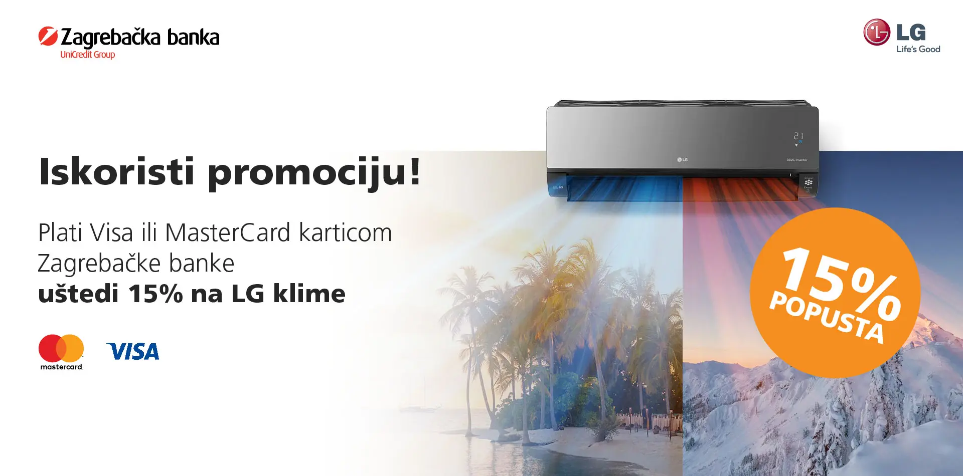 15% popusta na LG klime uz kartice Zagrebačke banke!