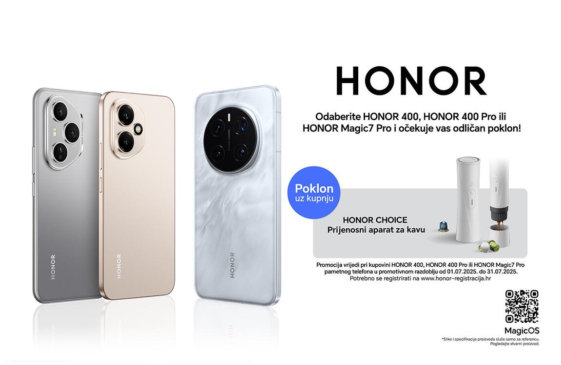 Kupi HONOR Magic7 pro, HONOR 400 Pro i HONOR 400 jer čeka te poklon!