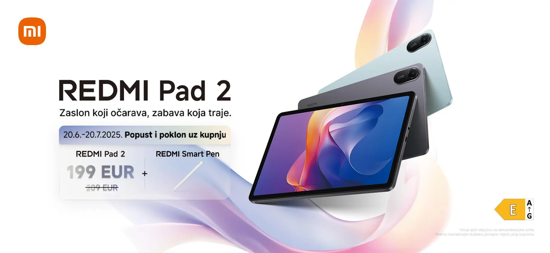 Tablet Redmi pad 2 s desne strane s olovkom koja dolazi gratis uz uređaj