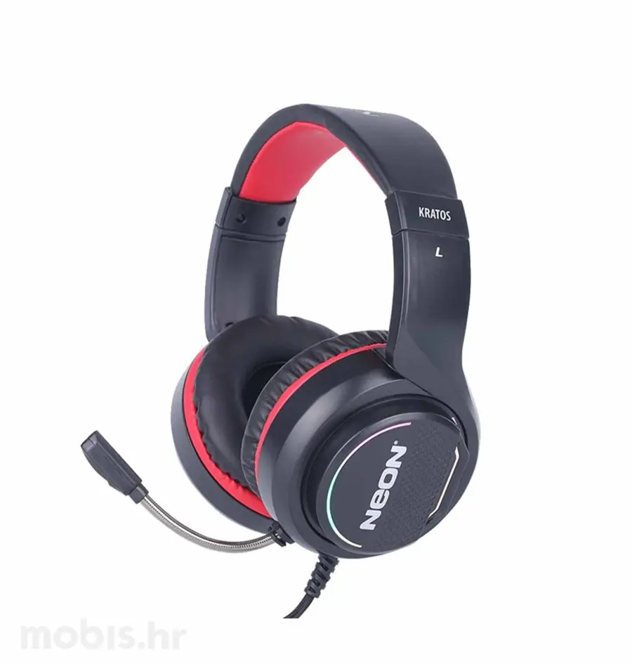 NEON SLUŠALICE + MIKROFON KRATOS,7,1, LED RGB, USB CRNO - CRVENE-1