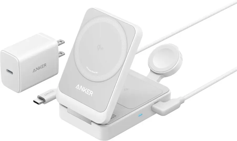 ANKER MAGGO MAGNETIC WIRELESS CHARGER 15W, FOLDABLE 3-IN-1 WITH CHARGER BUNDLE, EU PLUG: BIJELA-PUNJAČ-0