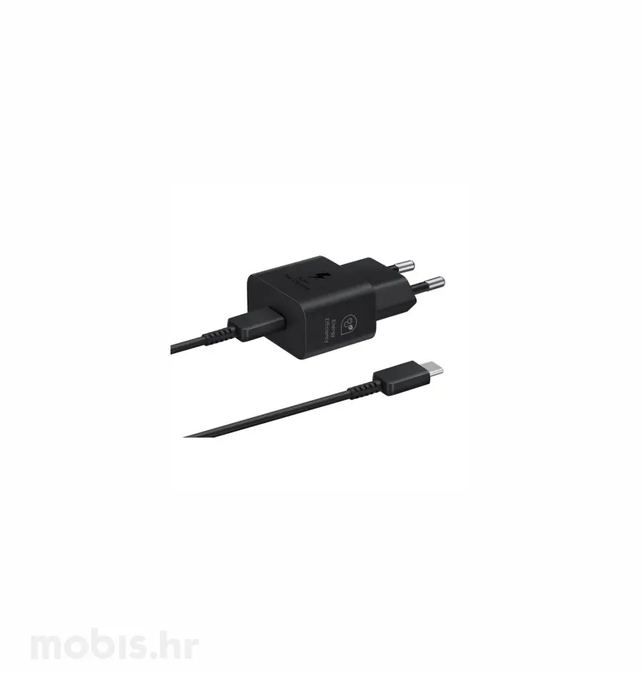 SAMSUNG KUĆNI PUNJAČ USB-C S KABELOM C-C 25W: CRNI-0