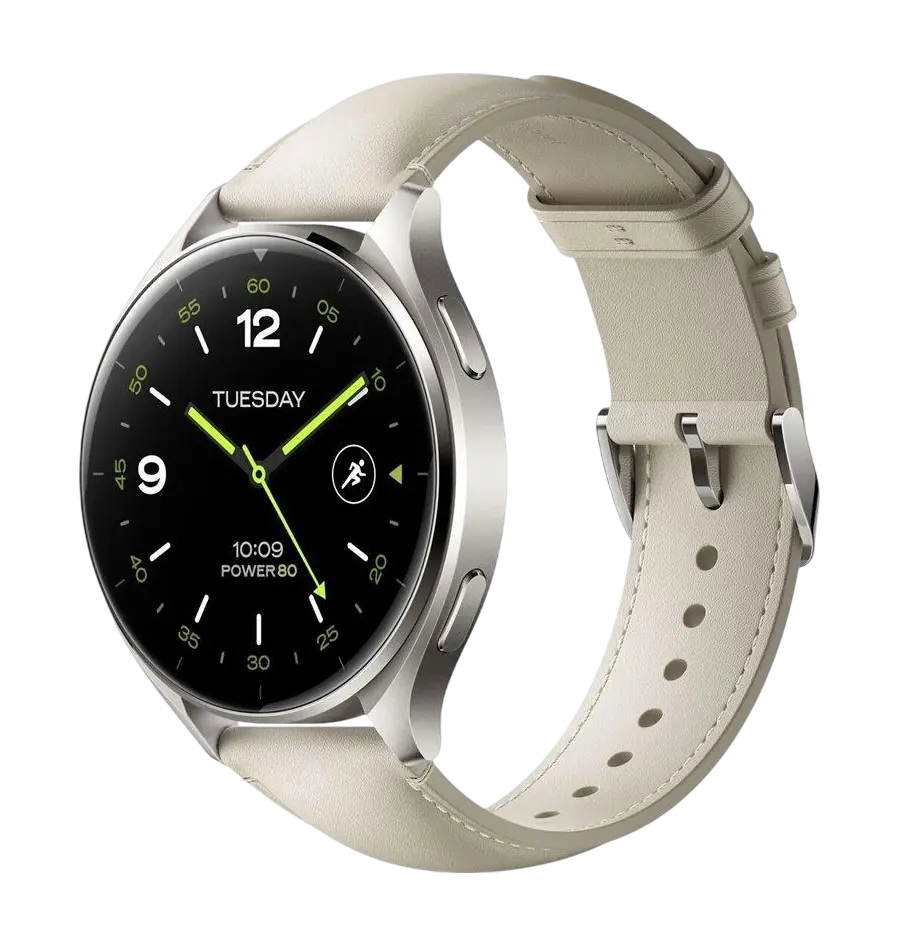 Pametni sat Xiaomi Watch 2 Titanium, sivo kućište s bijelim kožnim remenom-1