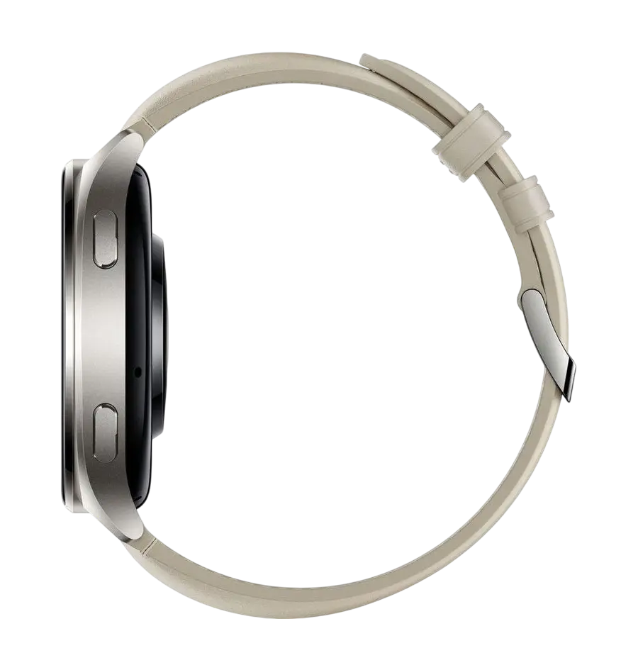Pametni sat Xiaomi Watch 2 Titanium, sivo kućište s bijelim kožnim remenom-2