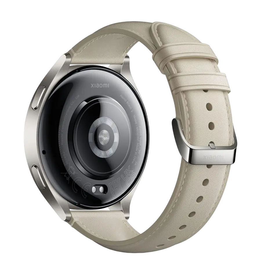 Pametni sat Xiaomi Watch 2 Titanium, sivo kućište s bijelim kožnim remenom-3