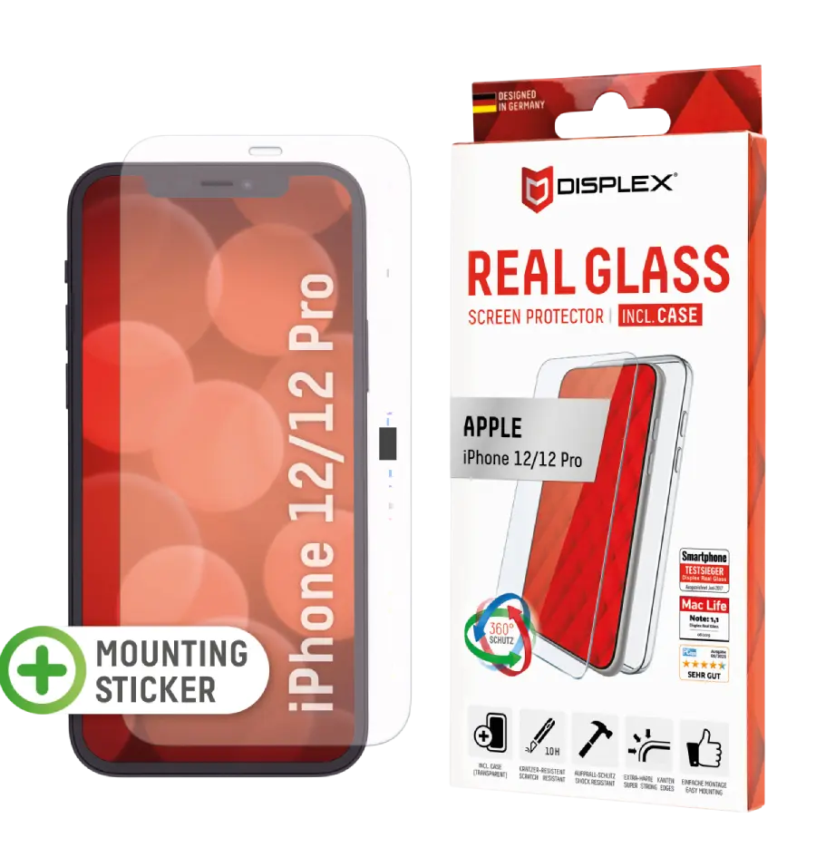 Zaštitno staklo Displex Real Glass 2D za Apple iPhone 12/12 Pro, prozirna + maskica (01311)-0