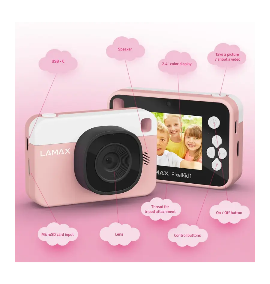 Dječji fotoaparat Lamax PixelKid1, rozi-1
