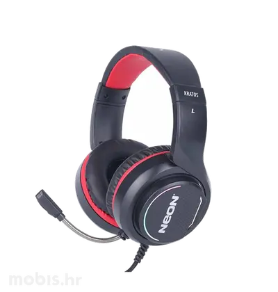 NEON SLUŠALICE + MIKROFON KRATOS,7,1, LED RGB, USB CRNO - CRVENE-1
