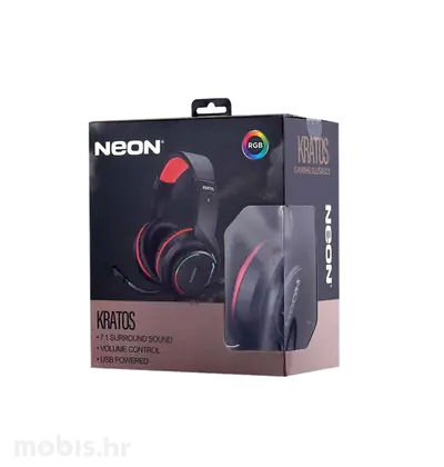 NEON SLUŠALICE + MIKROFON KRATOS,7,1, LED RGB, USB CRNO - CRVENE-2