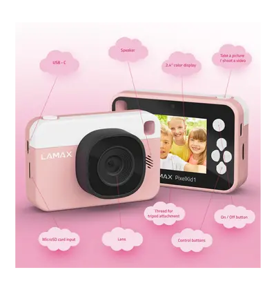 Dječji fotoaparat Lamax PixelKid1, rozi-1