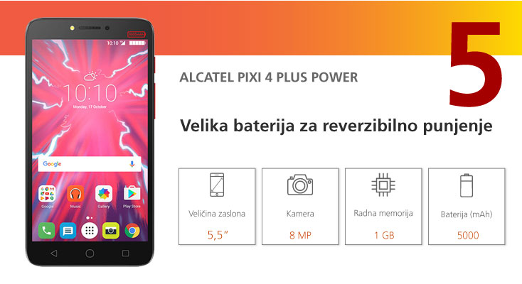 Alcatel Pixi 4 Plus Power – ogromna baterija za reverzibilno punjenje