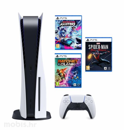 PlayStation 5 + Ratchet & Clank Rift Apart + Destruction Allstars + Marvel's Spider-Man: Miles Morales igre za PS5