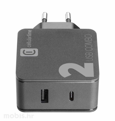 Cellularline adapter za brzo punjenje 42W USB i USB-C: crna