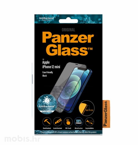 Panzerglass zaštitno staklo za iPhone 12 Mini Casefriendly Antibacterial: crno