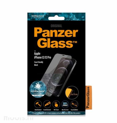 Panzerglass zaštitno staklo za iPhone 12 i iPhone 12 Pro Casefriendly Antibacterial: crno