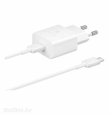 Samsung kućni punjač USB-C s kabelom USB-C 15W/3A: bijeli