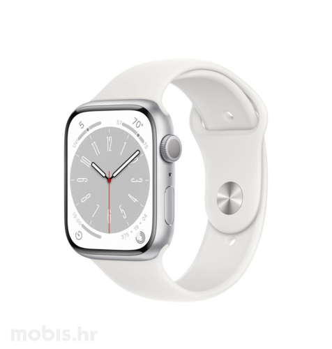 Apple Watch Series 8 GPS 45mm Silver Aluminium Case with Silver Sport Band - Regular, pametni sat: srebrni