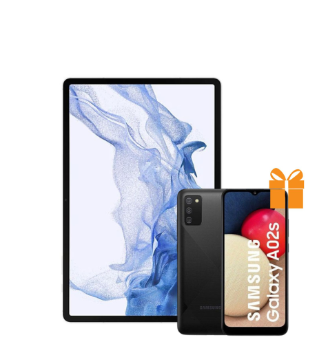 Samsung Galaxy Tab S8 5G: sivi + Galaxy A02s