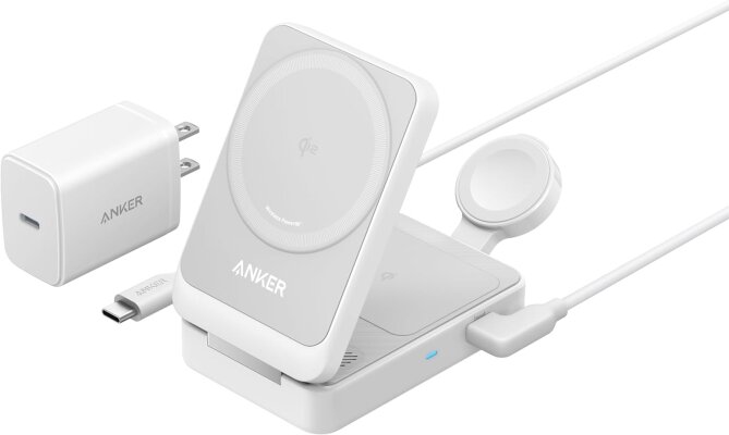 Anker Maggo Magnetic Wireless Charger 15W, Foldable 3-in-1 With Charger Bundle punjač, crna