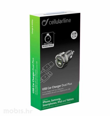 Cellularline auto punjač USB Adapter 4A dual