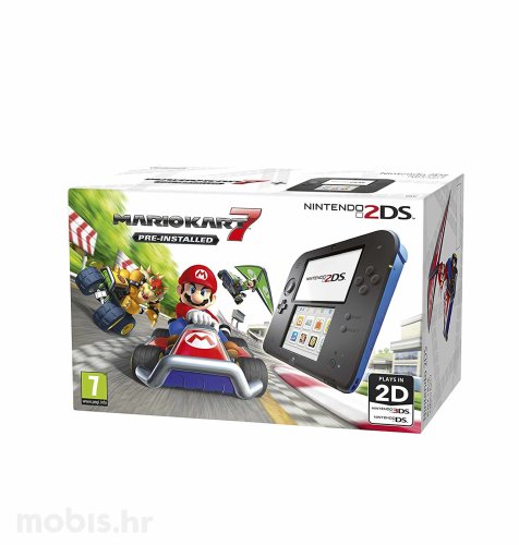 Nintendo New 2DS konzola + Mario Kart 7 3DS: crna i plava