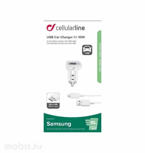 Cellularline auto punjač za za Samsung i microUSB 2A/10W