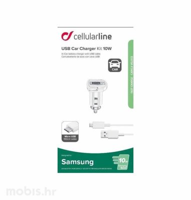 Cellularline auto punjač za za Samsung i microUSB 2A/10W