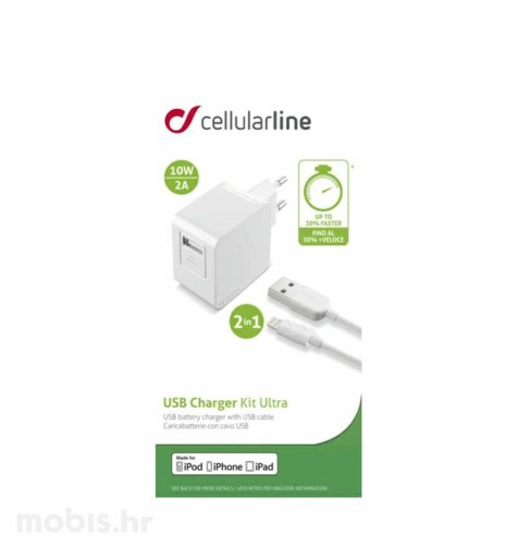 Cellularline kućni punjač za iPhone i MFI kabel 2A