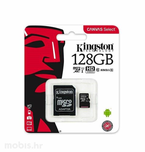 Kingston memorijska SD micro kartica 128GB Class 10 UHS-I + 1AD KIN Canvas