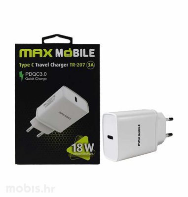 MaxMobile kućni punjač 18W QC 3.0 Tip C, TR-207: bijeli