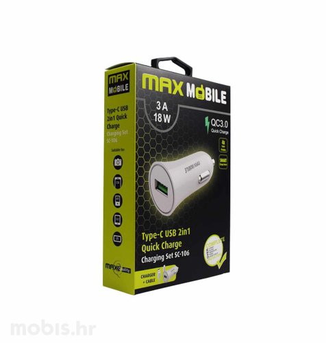 Max Mobile auto adapter 18W QC 3.0 Type C brzo punjenje 3A