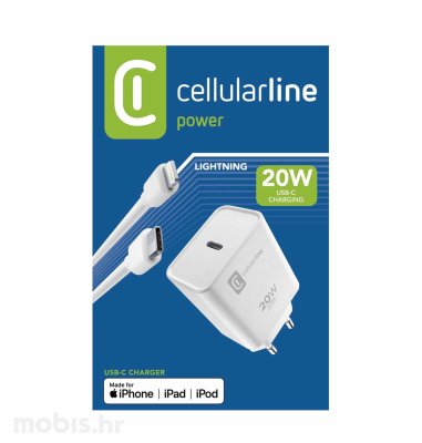 Cellularline punjač i kabel za Apple 20W: bijeli