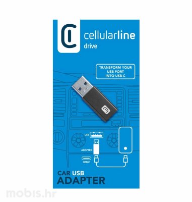Cellularline auto adapter USB – USB-C: crni
